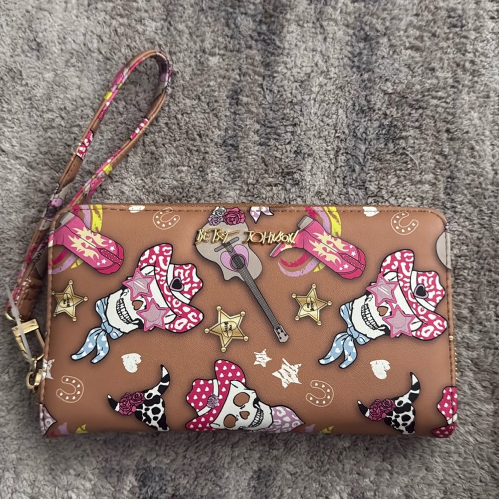 BETSEY JOHNSON Skull Cowboy Cowgirl Print Wallet Wristlet